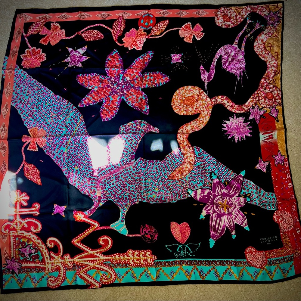 Christian Lacroix Red and Black Silk Scarf